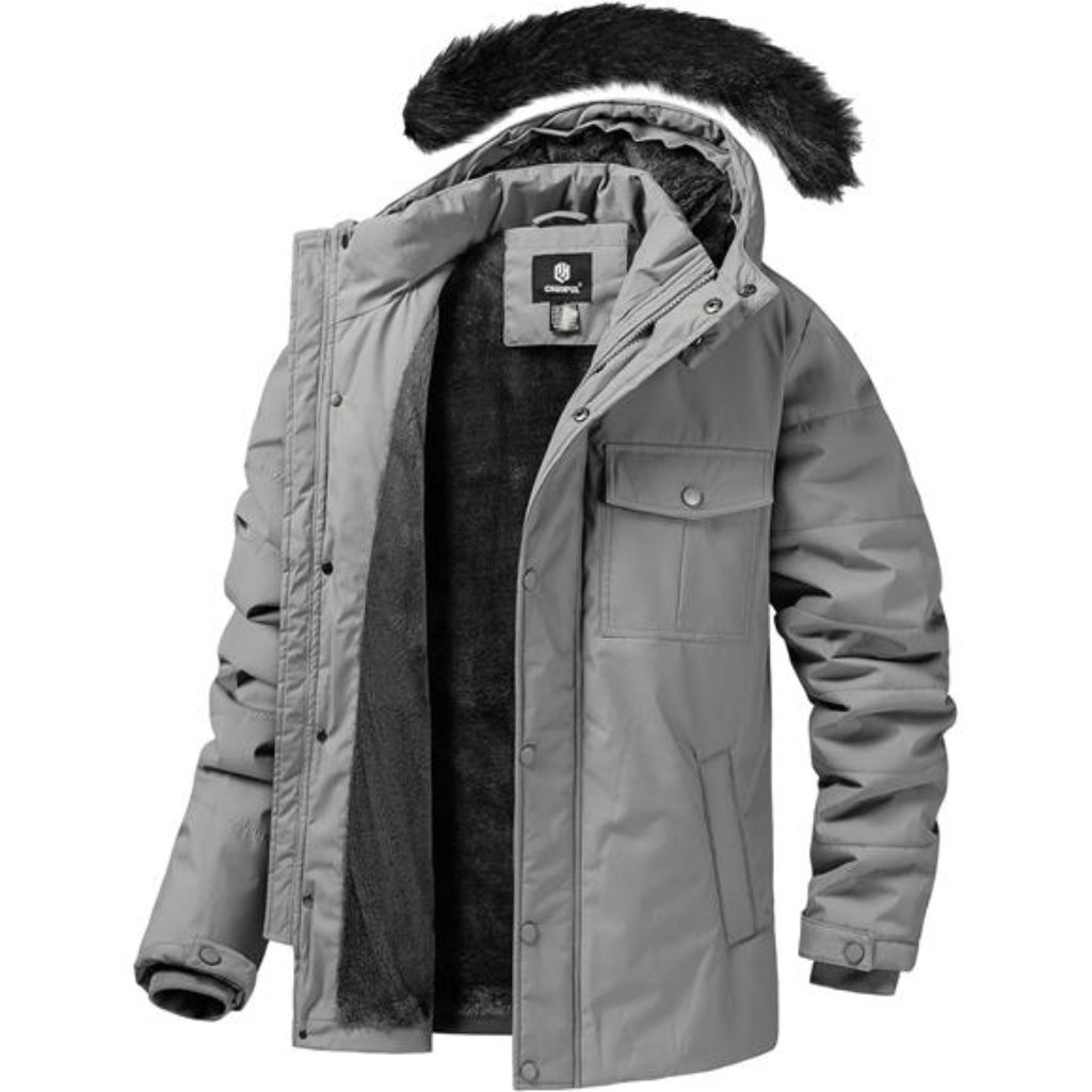 Mens Winter Coat Puffy Parka Jacket With Fur Hood Waterproof